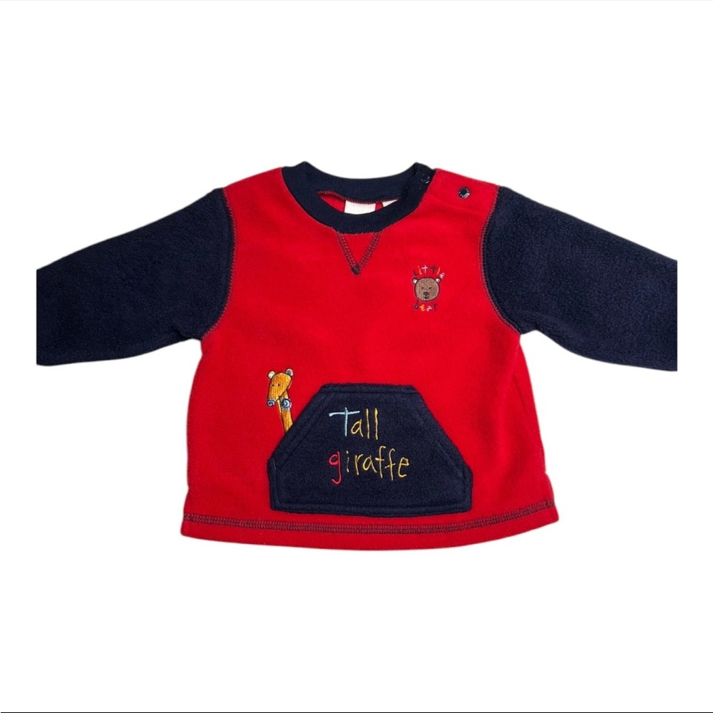 Little Wonders 90s Vintage Red/Blue Bear Giraffe Fleece Sweatshirt Sz 6/9 M